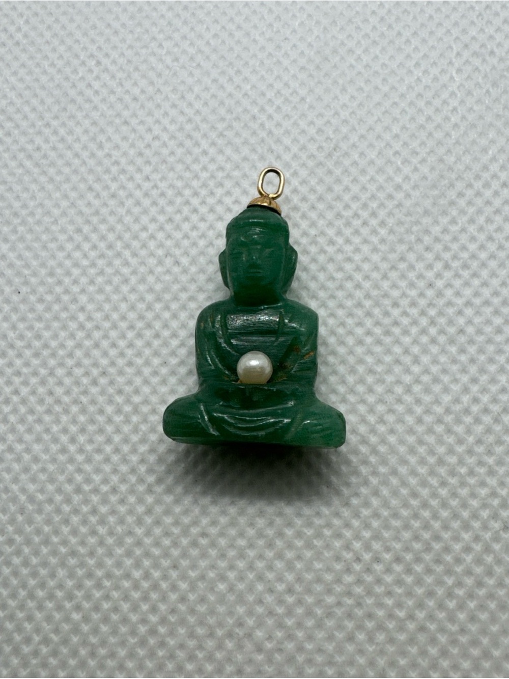 14k Gold Green Jade Carved Statue of gautama Buddha Jadeite, Protection, Pearl
